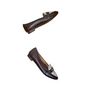 Vionic Savannah Flat Leather and Suede Loafer Spotted Black/White Size 7.5